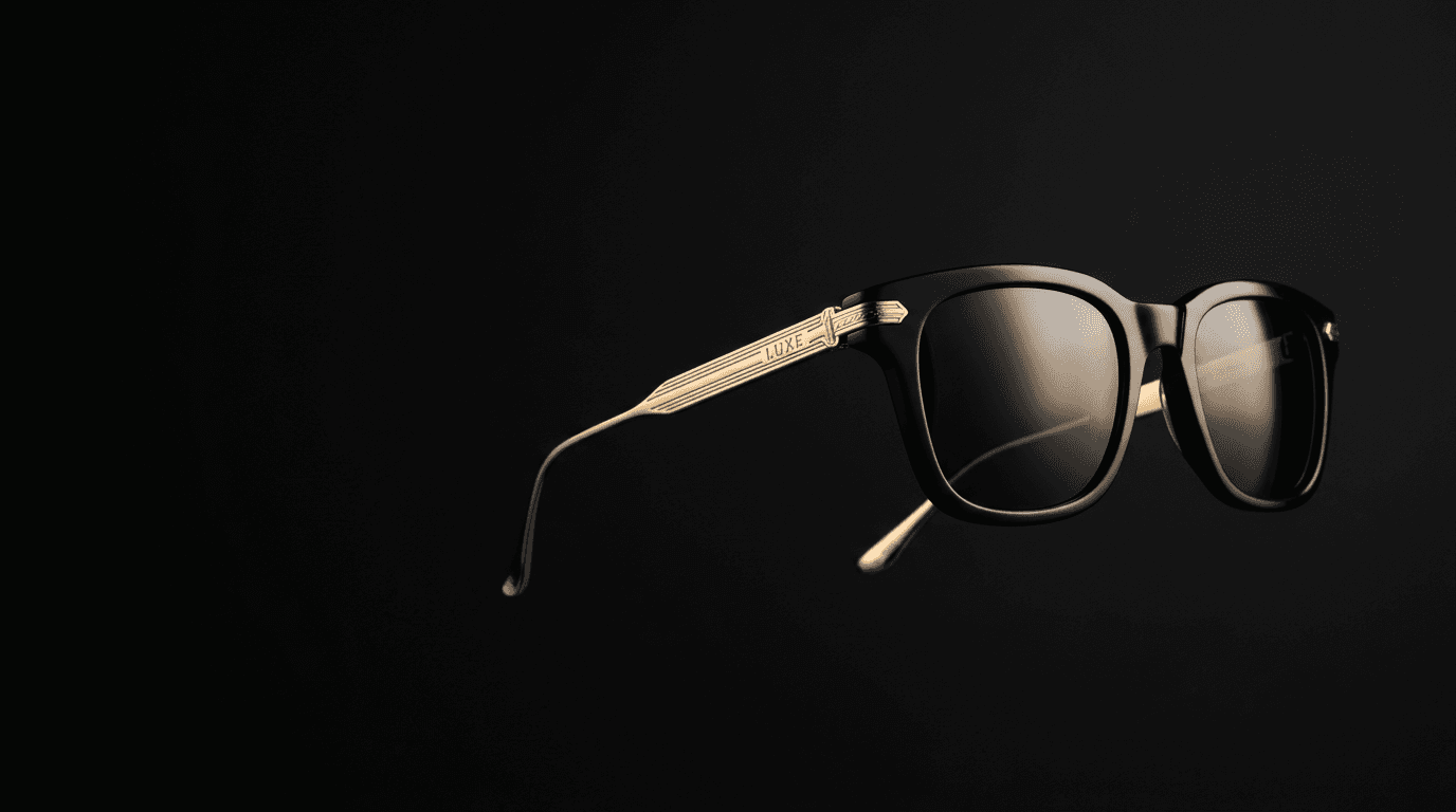 Óculos de sol premium GVIER em acetato preto com detalhes dourados